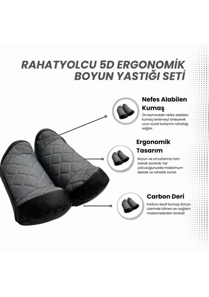 Rahatyolcu 5d Ergonomik Boyun Yastığı Seti 2 Adet Gri Gri