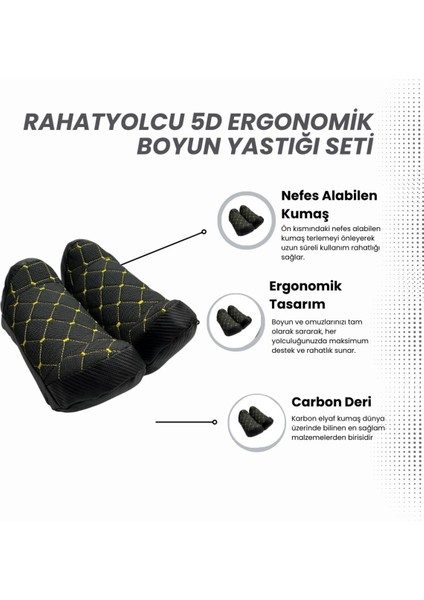 Rahatyolcu 5d Ergonomik Boyun Yastığı Seti 2 Adet Siyah Sarı