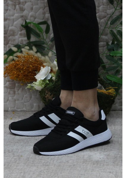 0244 Siyah Beyaz Rahat Esnek Sneaker Erkek Spor Ayakkabı modelleri