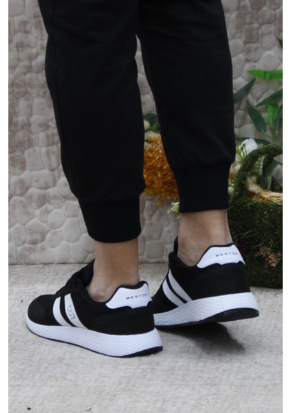 0244 Siyah Beyaz Rahat Esnek Sneaker Erkek Spor Ayakkabı fırsatları