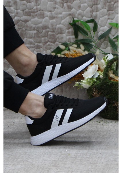 0244 Siyah Beyaz Rahat Esnek Sneaker Erkek Spor Ayakkabı indirimleri