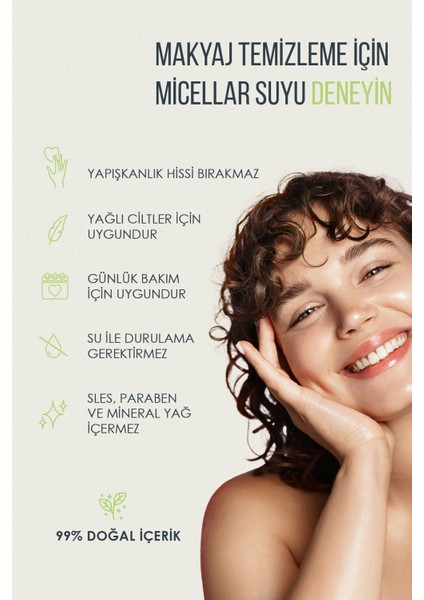 Micellar Makyaj Temizleme Suyu Yağlı Ciltler İçin, 400 ml Matcha Çayı ve Bambu