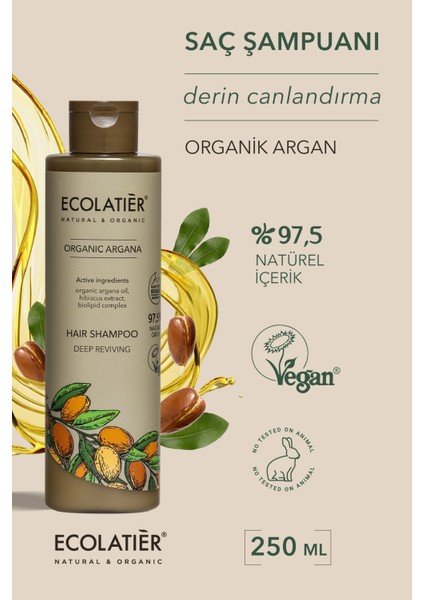 Yoğun Canlandırıcı Saç Şampuanı Organik Argan Nemlendirici Güçlendirici Onarıcı 250 ml / Hair Shampoo Argana