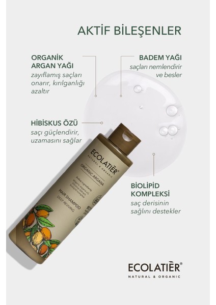 Yoğun Canlandırıcı Saç Şampuanı Organik Argan Nemlendirici Güçlendirici Onarıcı 250 ml / Hair Shampoo Argana fiyatları