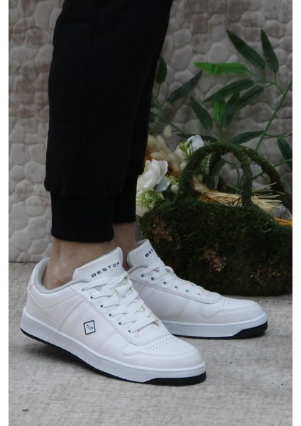 0512 Beyaz Rahat Esnek Sneaker Erkek Spor Ayakkabı
