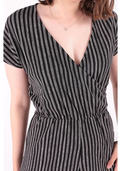 S0013686 Kadın Çizgili Kruvaze Yaka Tulum indirimleri