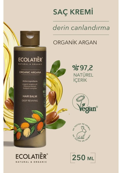 Saç Balsamı Derin Canlandırıcı Yumuşatıcı Nemlendirici, Kırılmayı Önler Organik Argan 250 ml / Hair Balm, Saç Kremi