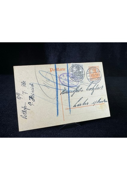Antiye 1919 Yılından Almanya Germania Pullu 2 1/2 Pfennig ve Germania 7 1/2 Pfennig Kendinden Pullu Postakartı
