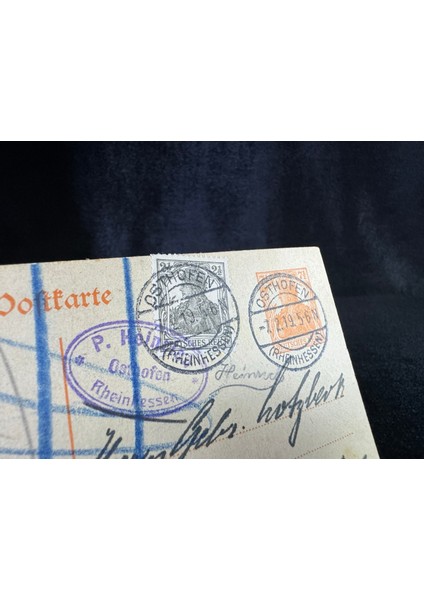 Antiye 1919 Yılından Almanya Germania Pullu 2 1/2 Pfennig ve Germania 7 1/2 Pfennig Kendinden Pullu Postakartı