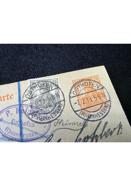 Antiye 1919 Yılından Almanya Germania Pullu 2 1/2 Pfennig ve Germania 7 1/2 Pfennig Kendinden Pullu Postakartı