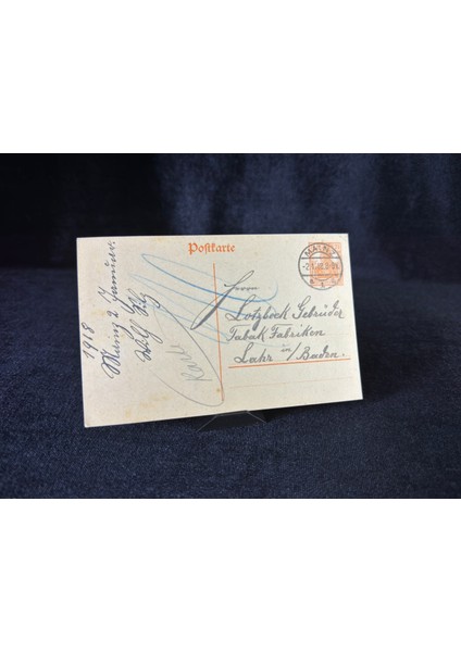 Antiye 1918 Yılından Almanya Germania 7 1/2 Pfennig Kendinden Pullu Post Kartı Postadan Geçmiş
