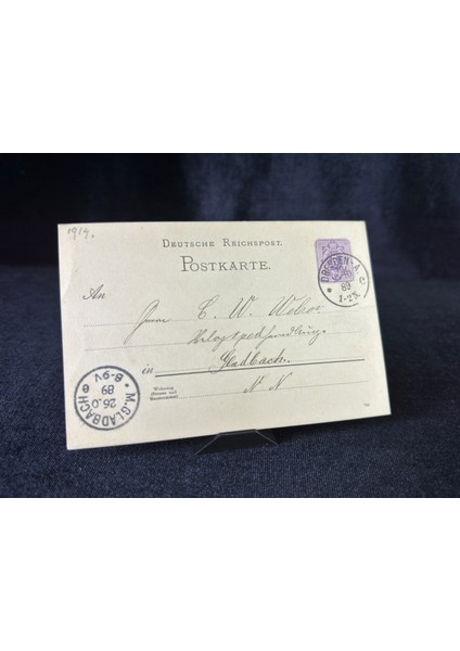 Antiye 1889 Yılı Alman Reich Döneminden 5 Pfennig Kendinden Pullu Post Kartı Postadan Geçmiş Varış Damgalı