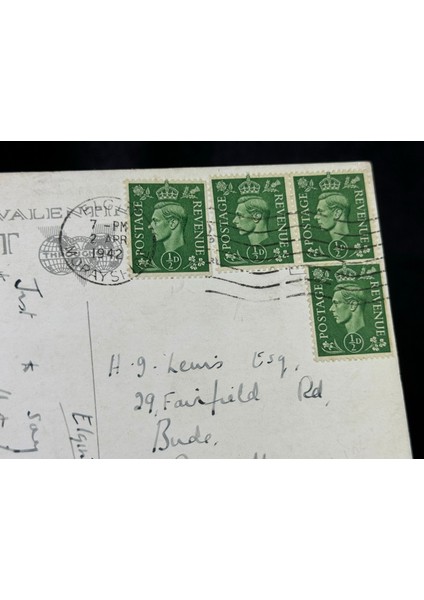 Vıntage Kartpostal Elgın Cathedral From The Lossıe Rıver Scotland Rppc 1942 Yılından 4 Adet 1/2 D Pullu
