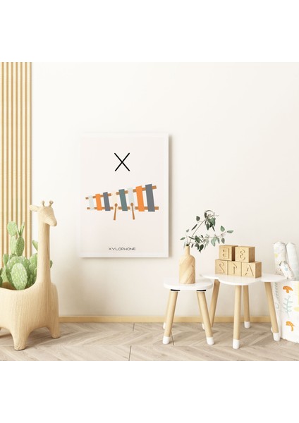 x Harfi Alfabe Minimalist Kanvas Tablo - Bebek Odası Dekorasyon - Çocuk Odası Tablo