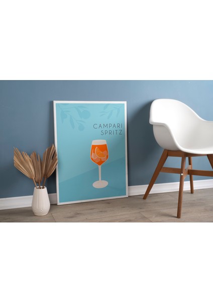 Campari Spritz Kokteyl Minimalist Kanvas Tablo - Cafe Dekor - Salon Mutfak Için Duvar Dekoru