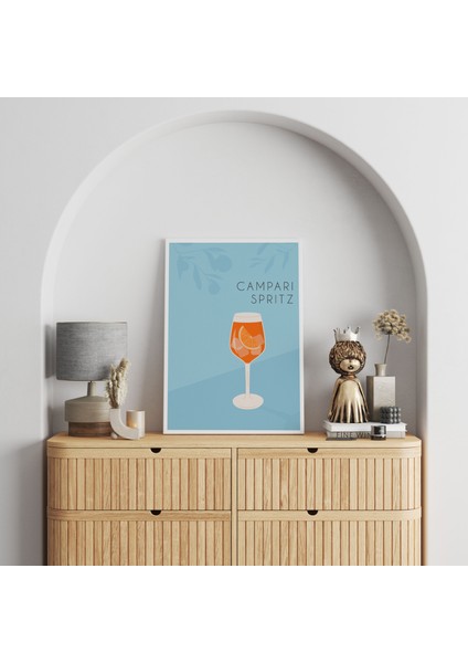 Campari Spritz Kokteyl Minimalist Kanvas Tablo - Cafe Dekor - Salon Mutfak Için Duvar Dekoru