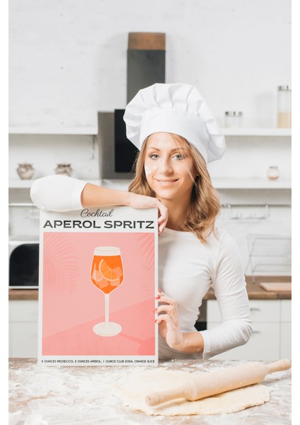 Aperol Spritz Kokteyl Minimalist Kanvas Tablo - Cafe Dekor - Salon Mutfak Için Duvar Dekoru