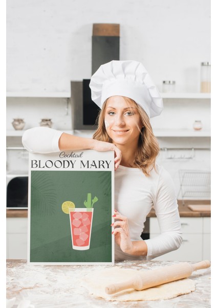 Bloody Mary Kokteyl Minimalist Kanvas Tablo - Cafe Dekor - Salon Mutfak Için Duvar Dekoru