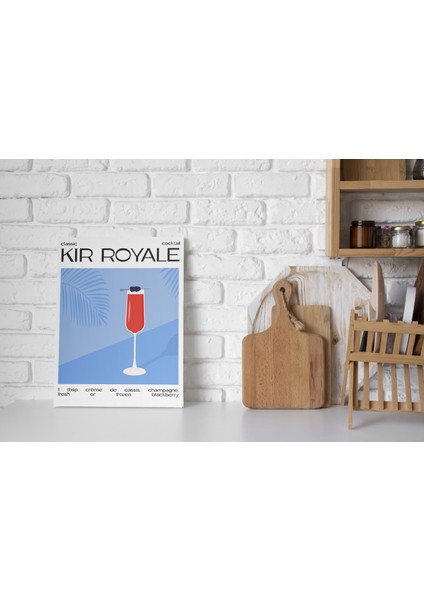 Kir Royale Kokteyl Minimalist Kanvas Tablo - Cafe Dekor - Salon Mutfak Için Duvar Dekoru