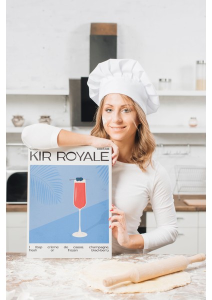 Kir Royale Kokteyl Minimalist Kanvas Tablo - Cafe Dekor - Salon Mutfak Için Duvar Dekoru