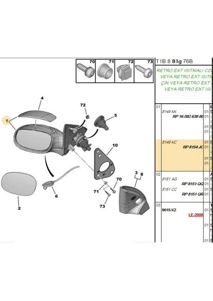 Sağ Mekanik Isıtmalı Ayna 206 (E0900-8154JC-8149KC)