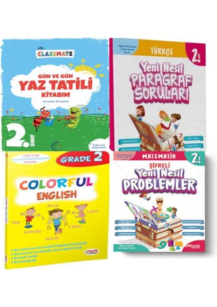 2. Sınıf Gün ve Gün Yaz Tatili Kitabım+Yeni Nesil Paragraf+ Matematik Soruları ve Colorful English 2