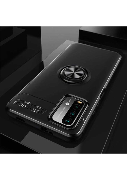 Kilifone - Xiaomi Redmi 9t Uyumlu Kılıf Yüzüklü Auto Focus Ravel Karbon Silikon Kapak