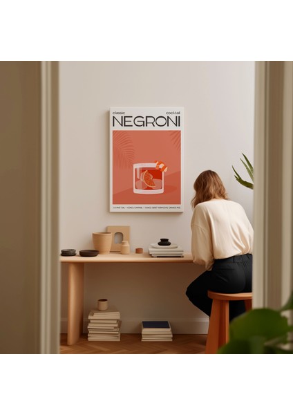 Negroni Kokteyl Minimalist Kanvas Tablo - Cafe Dekor - Salon Mutfak Için Duvar Dekoru