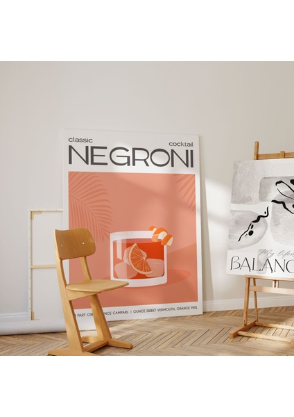 Negroni Kokteyl Minimalist Kanvas Tablo - Cafe Dekor - Salon Mutfak Için Duvar Dekoru