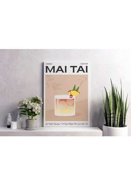 Mai Tai Kokteyl Minimalist Kanvas Tablo - Cafe Dekor - Salon Mutfak Için Duvar Dekoru