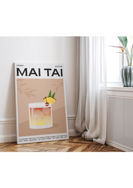 Mai Tai Kokteyl Minimalist Kanvas Tablo - Cafe Dekor - Salon Mutfak Için Duvar Dekoru