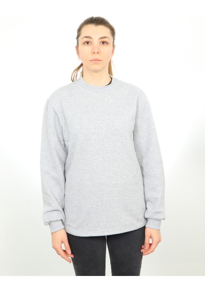 Sıfır Yaka Sweatshirt Unisex Gri 1003PGSTDGRY