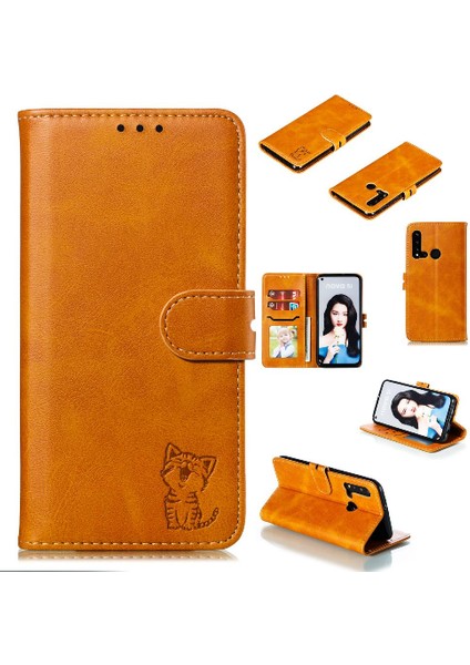 Cüzdan Kılıf Için Huawei P20 Lite 2019 Kart Tutucu Manyetik Kapatma Kabartmalı (Yurt Dışından)