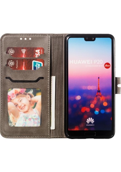 Huawei P20 Için Cüzdan Durumda Tüm Yuvarlak Koruma Kickstand Kart Tutucu (Yurt Dışından)
