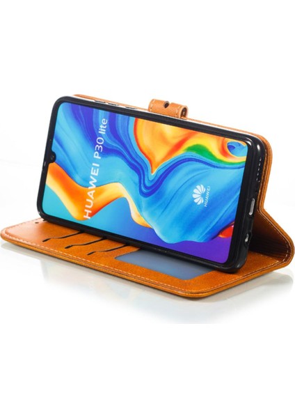 Huawei P30 Lite Kart Tutucu Kickstand Için Cüzdan Kılıf Tüm Yuvarlak Kabartmalı (Yurt Dışından)