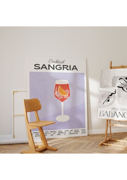 Sangria Kokteyl Minimalist Kanvas Tablo - Cafe Dekor - Salon Mutfak Için Duvar Dekoru