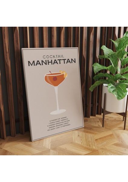 Manhattan Kokteyl Minimalist Kanvas Tablo - Cafe Dekor - Salon Mutfak Için Duvar Dekoru