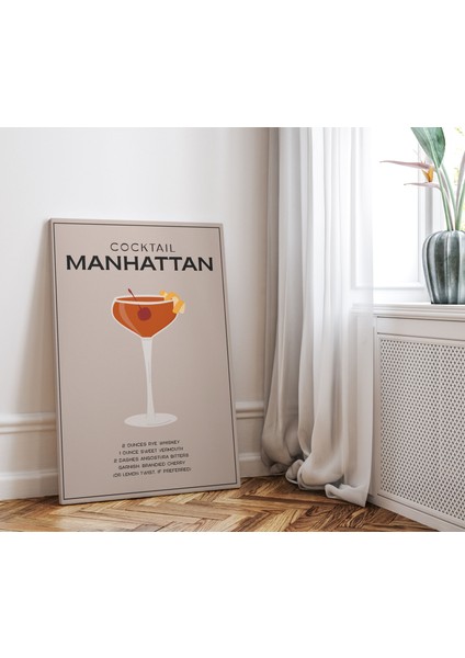 Manhattan Kokteyl Minimalist Kanvas Tablo - Cafe Dekor - Salon Mutfak Için Duvar Dekoru