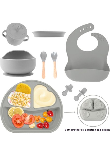 Çocuk Sofra Takımı Tamamlayıcı Kase Kaşık Silikon Yemek Tabağı Sekiz Parça Çocuk Ürünleri Seti Anne ve Çocuk (Yurt Dışından)