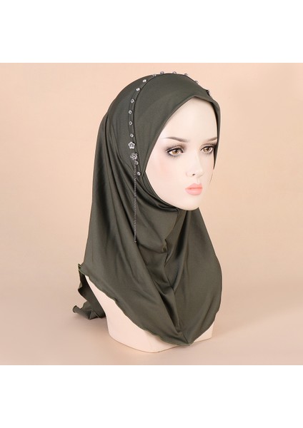 ZHOUHUAN3SHOP Müslüman Kazak Şapka El Yapımı Zincir Cümlesi Takı Başörtüsü Şapka Kadın Elastik Başörtüsü (Yurt Dışından)