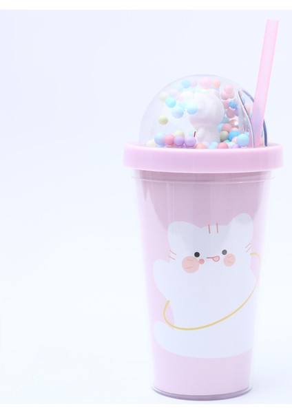 Yaz Çift Katmanlı Taşınabilir Pipetli Bardak Karikatür Bebek Ayı Plastik Su Bardağı (Yurt Dışından)