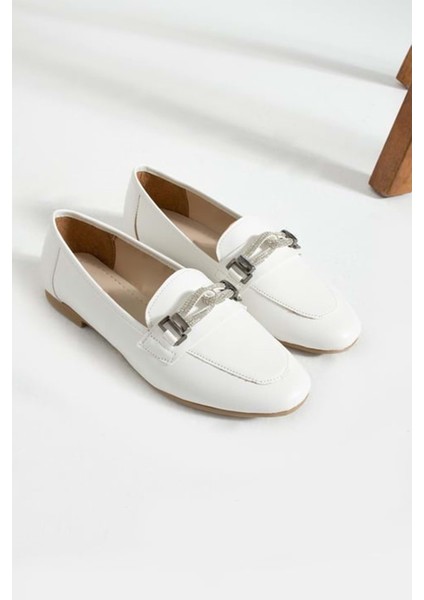 Liya Düğüm Toka Detaylı Rahat Kadın Babet - Beyaz - 37