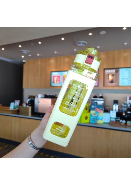 900 ml Yaratıcı Öğrenci Plastik Su Şişesi Taşınabilir Kare Spor Saman Bardak (Yurt Dışından)