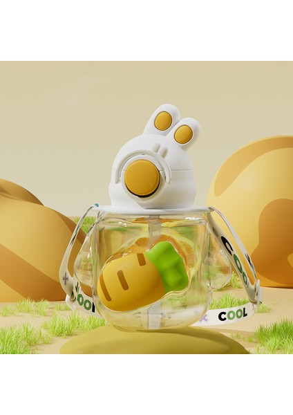 750 ml Öğrenci Sevimli Havuç Tavşan Büyük Kapasiteli Plastik Su Şişesi Yüksek Sıcaklığa Dayanıklı Crossbody Su Şişesi (Yurt Dışından)