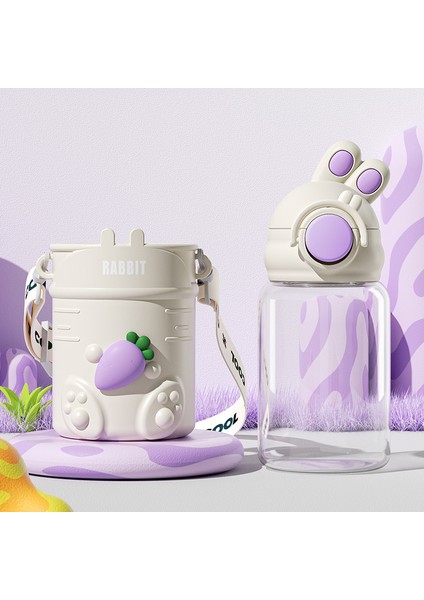 680ML Çocuk Plastik Su Şişesi Yaz Öğrenci Taşınabilir Saman Bardak (Yurt Dışından)