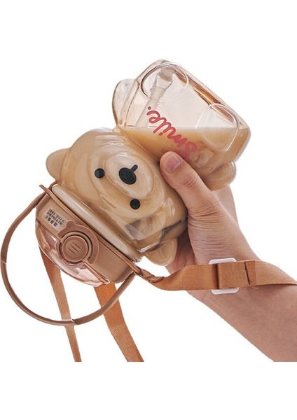 1000 ml Çocuk Büyük Kapasiteli Ayı Su Bardağı Öğrenci Crossbody Plastik Pipetli Su Şişesi (Yurt Dışından) modelleri