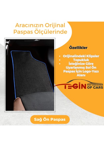 Honda Civic 01-05 Prime Siyah Halı Mavi Kenar Halı Paspas