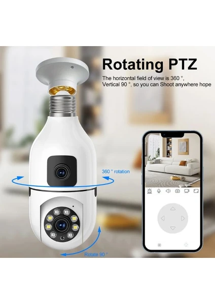 4mp Ampul Kablosuz Wifi Kamera Çift Lens Işık Ip 2 Yönlü Ses Otomatik Izleme Aı Insansı Algılama