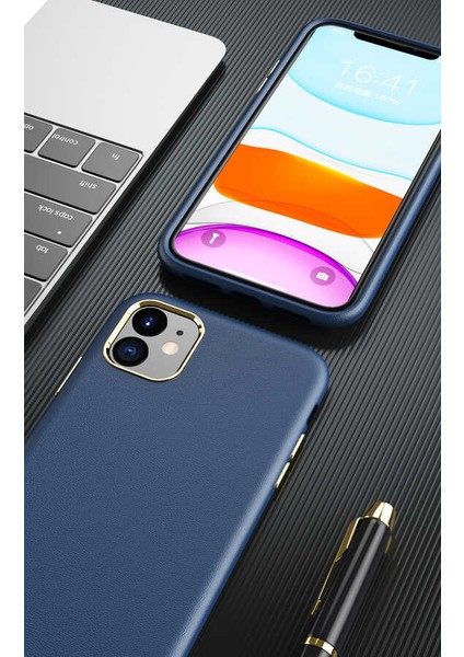 Iphone 11 Uyumlu Deri Görünümlü Metal Kamera Çıkıntılı Sert Natura Kapak modelleri