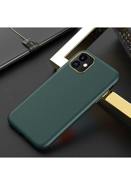 Iphone 11 Uyumlu Deri Görünümlü Metal Kamera Çıkıntılı Sert Natura Kapak